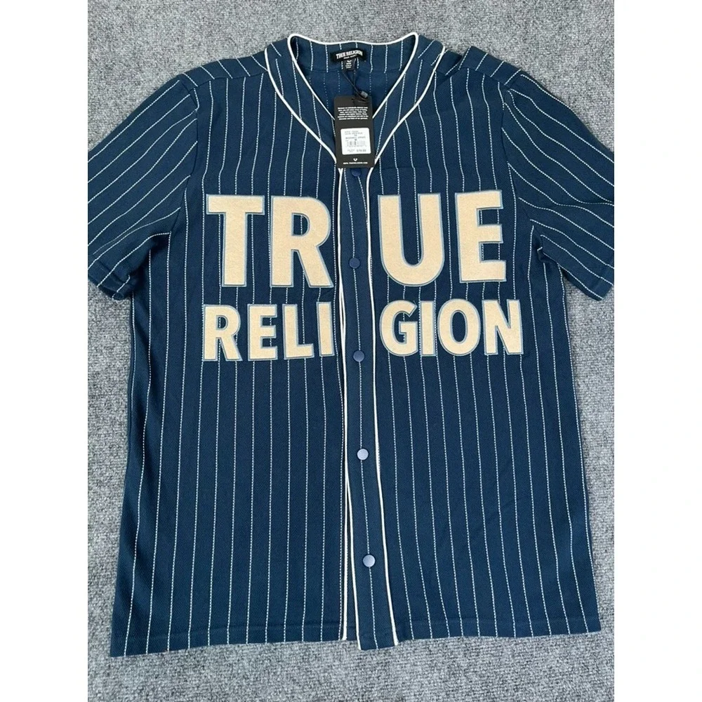 NWT True Religion‎ Dress Blue Color Baseball Jersey Short Sleeve Cotton Size M